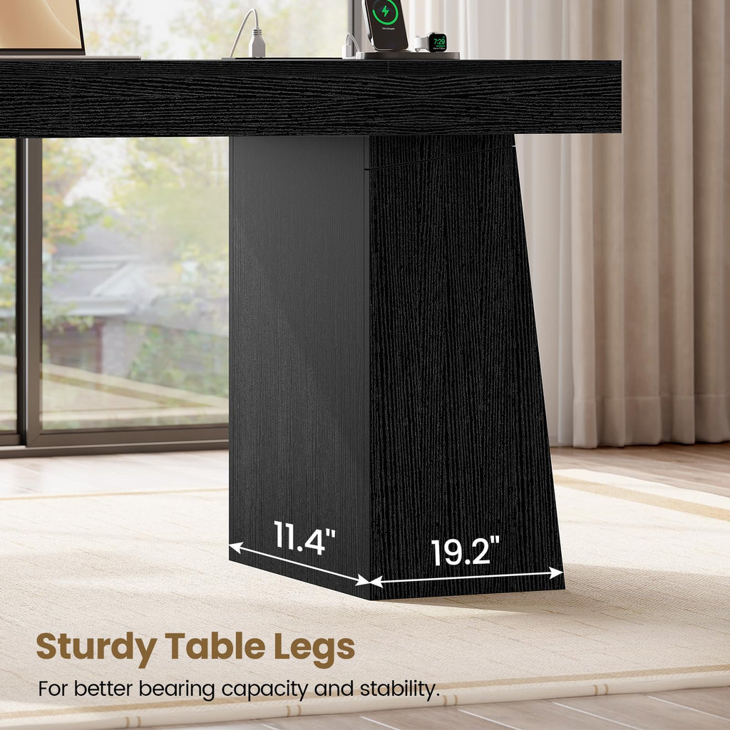 55.9" Black Wood Executive Desk with Storage T2284