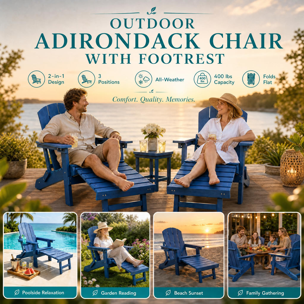 Folding Adjustable Adirondack Chairs Set of 2 with Footrest F528830
