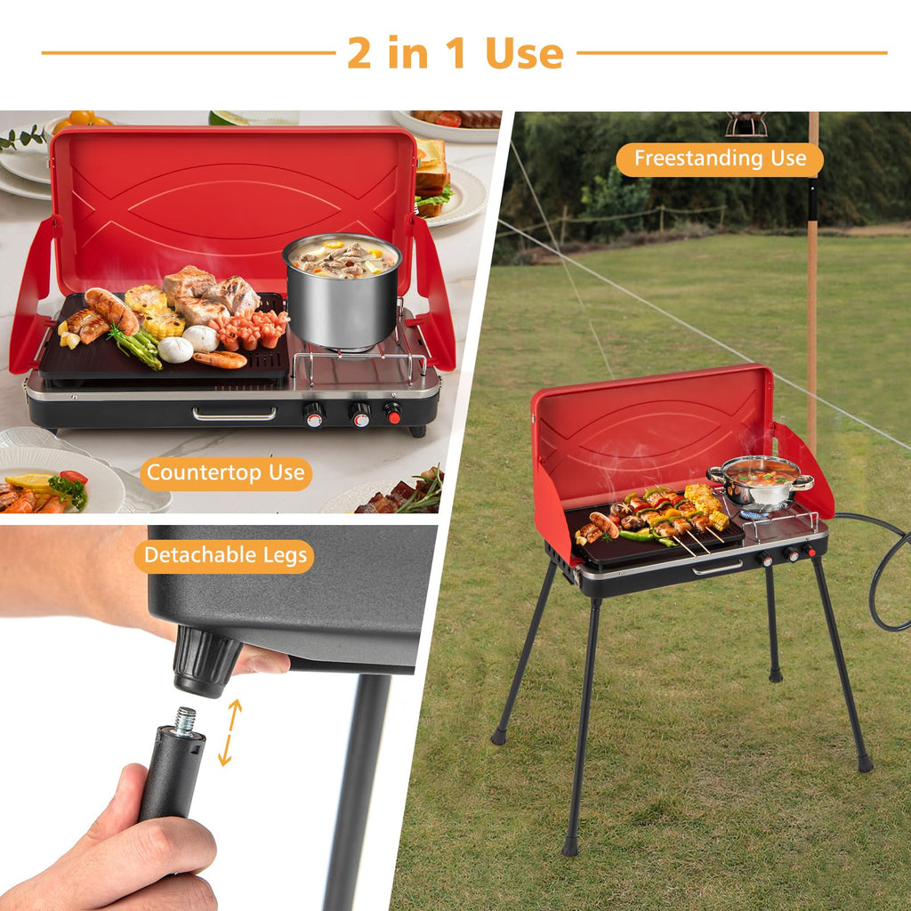 2-Burner Portable Gas Camping Stove with Detachable Legs O733