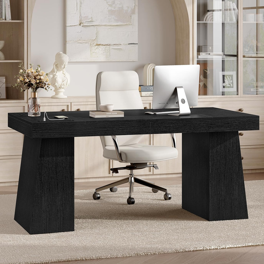 55.9" Black Wood Executive Desk with Storage T2284