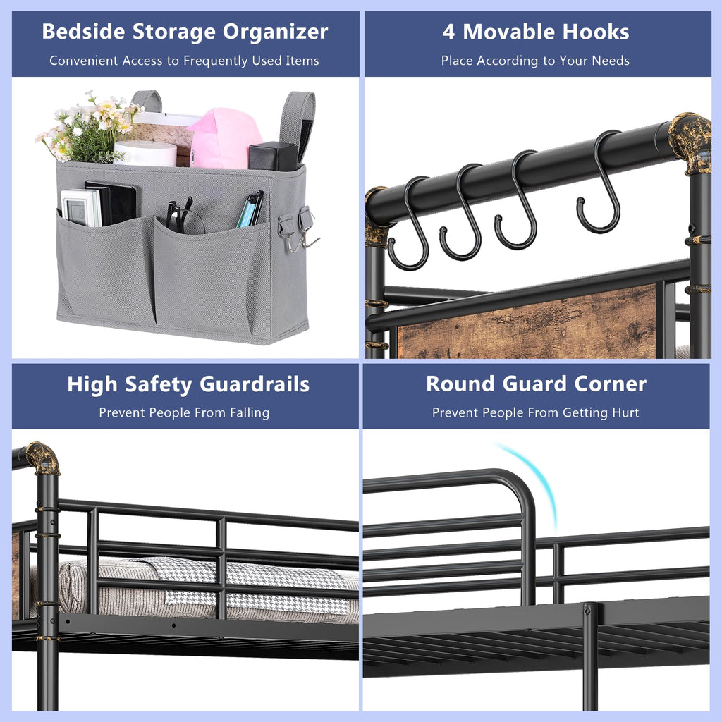 Twin Over Twin Metal Bunk Bed with Ladder and Guardrail I93845