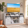 White Farmhouse TV Stand with Sliding Barn Doors V4044