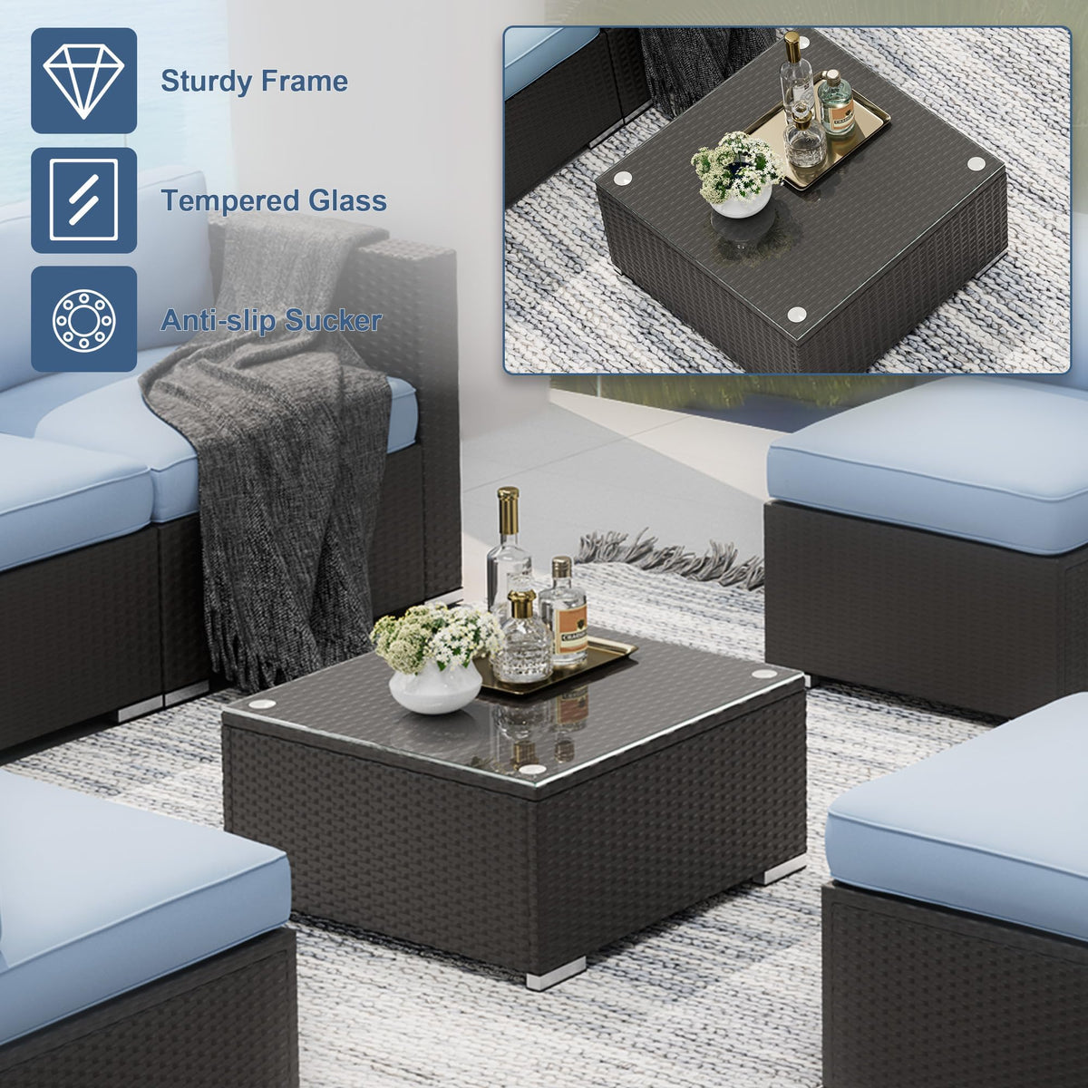 7-Piece All-Weather Wicker Patio Sofa Set with Glass Coffee Table S83556