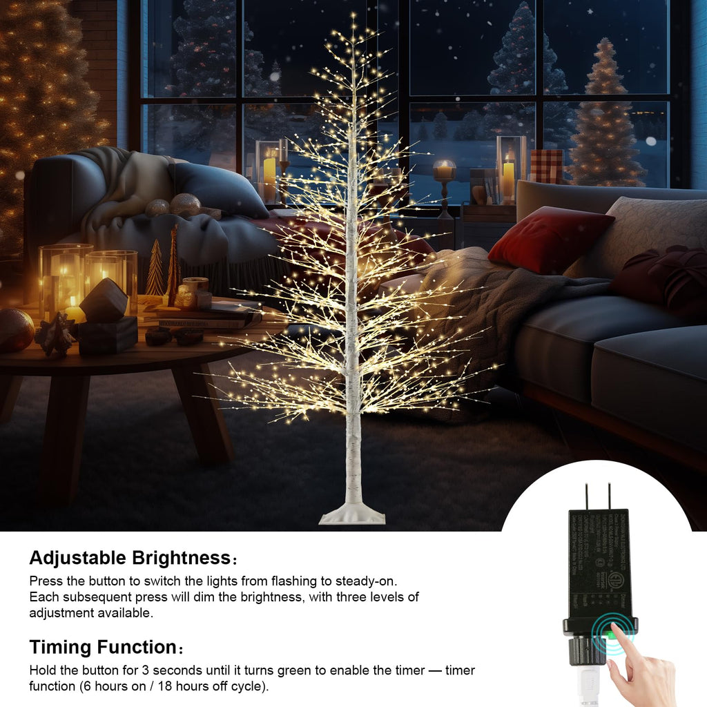 7FT Lighted Birch Tree with 1500 Warm LED Lights J482