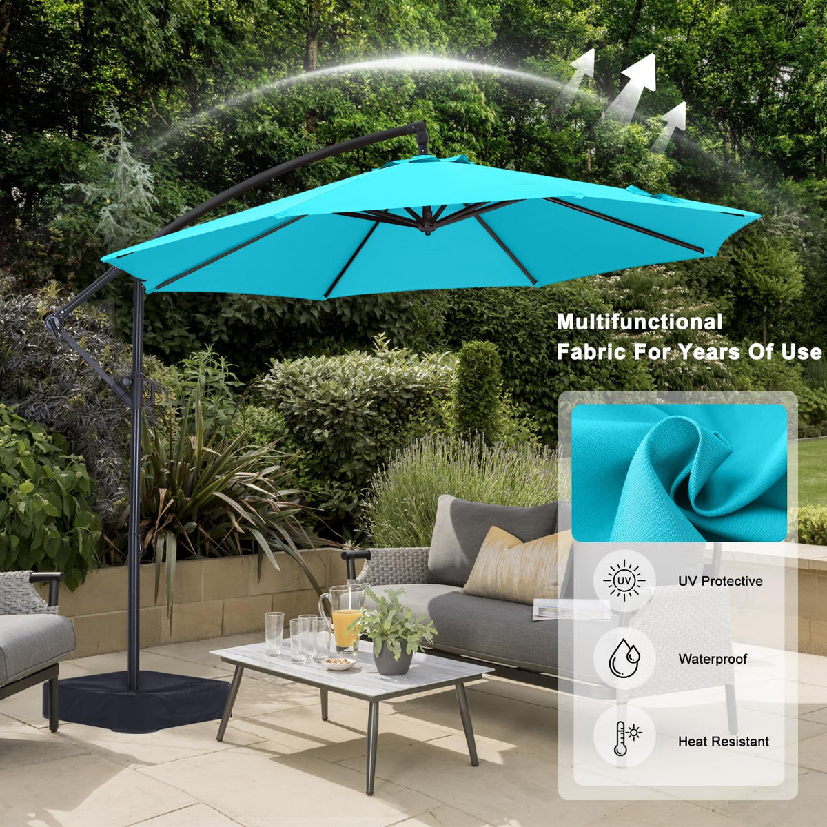 10FT Cantilever Umbrella with Base and Weights Bag H490
