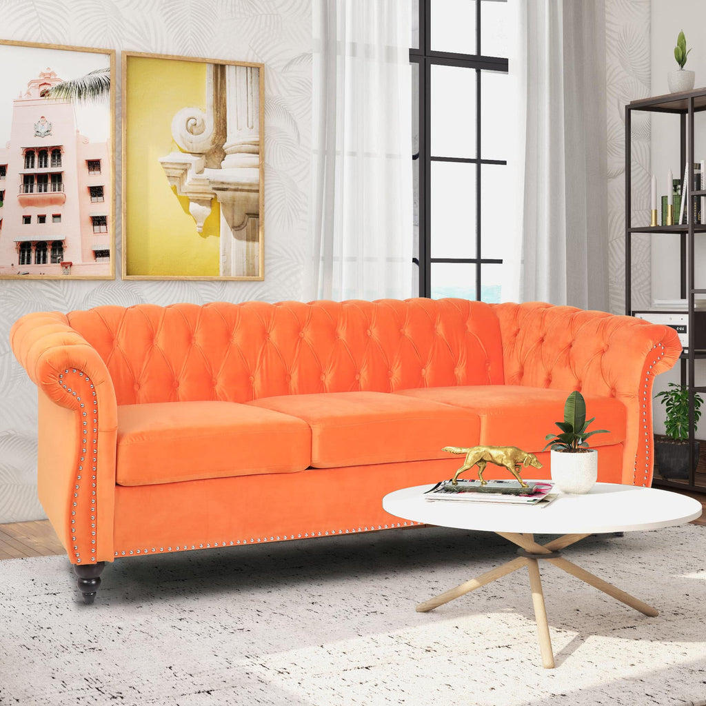 Orange Velvet 3 Seater Sofa G5380