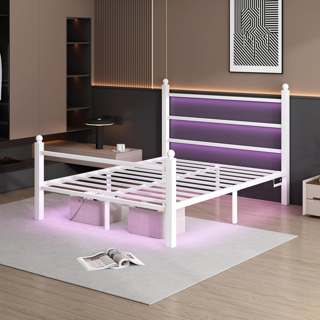 White Full Size Bed Frame with Headboard and Footboard A950