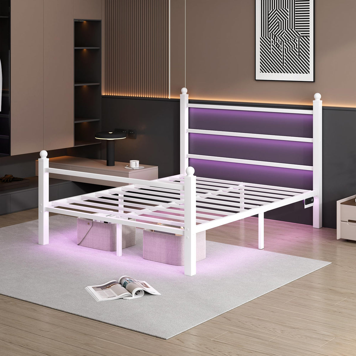 White Full Size Bed Frame with Headboard and Footboard A950
