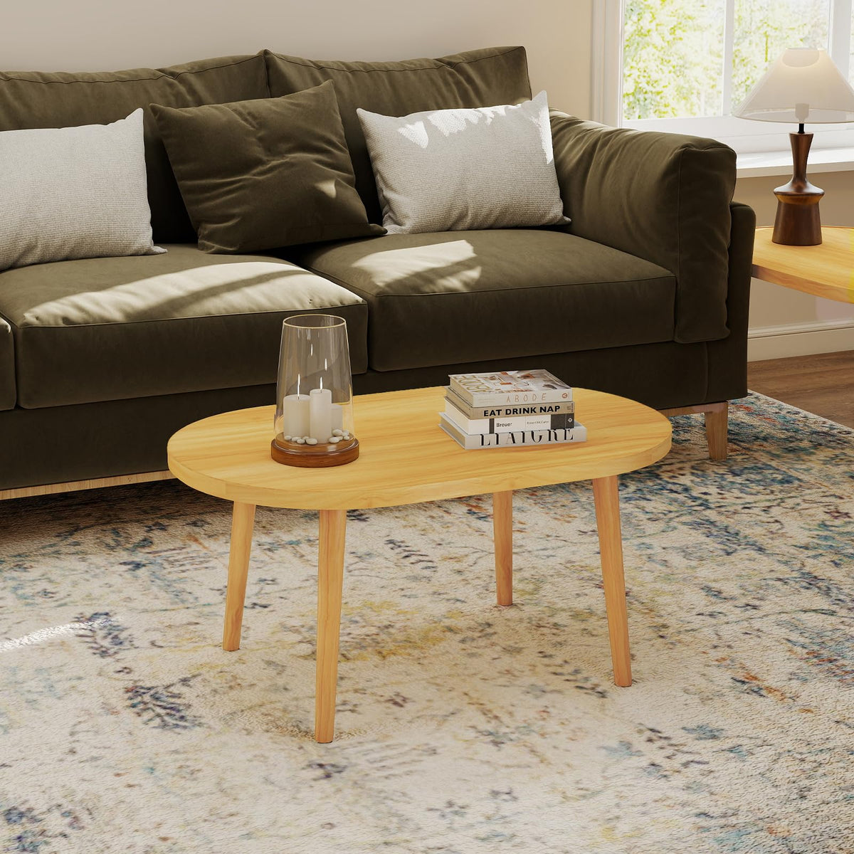 Oval Coffee Table Natural 19.7"D x 31.5"W x 16"H V101322