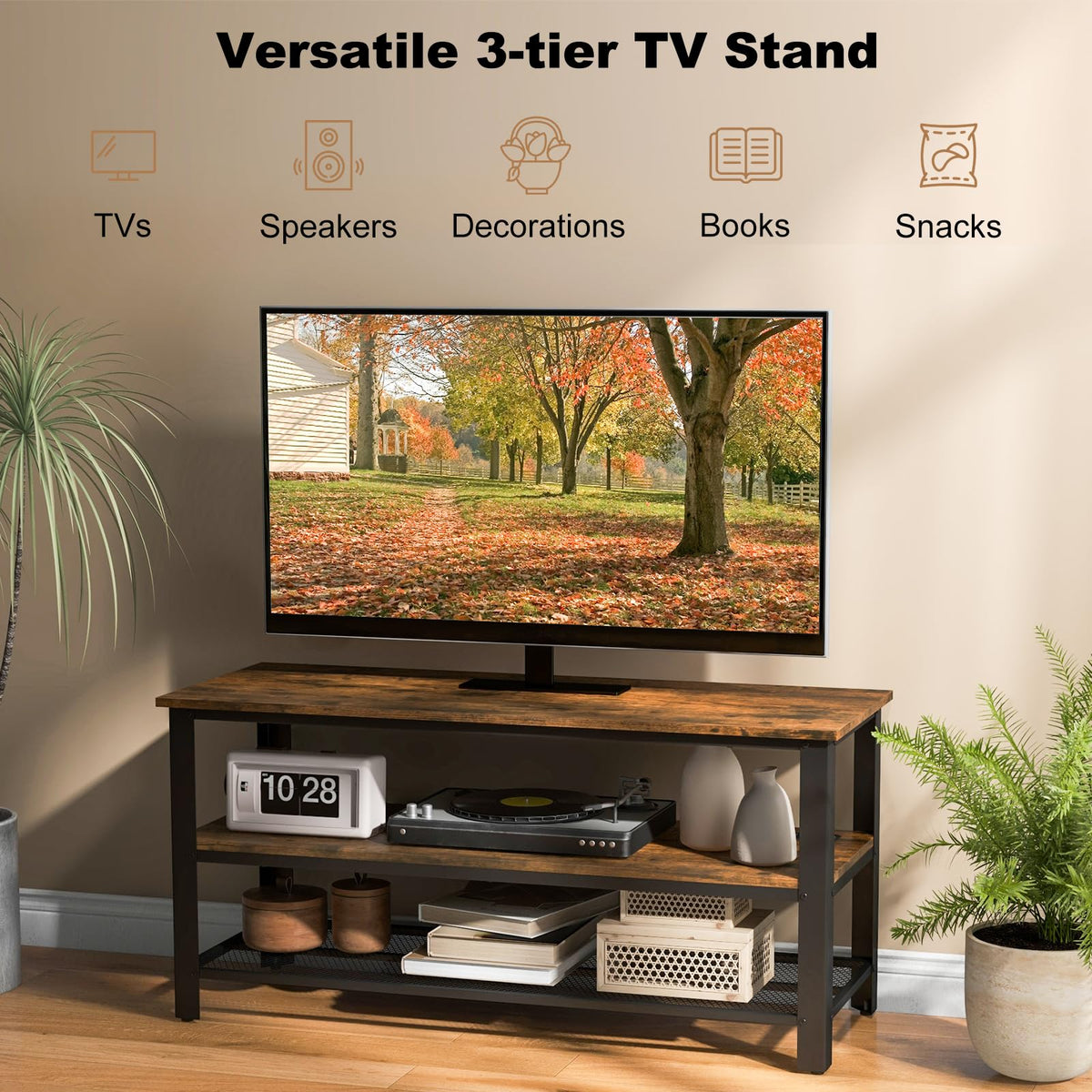 Small 3-Tier TV Stand with Power Outlets and USB Ports A107337