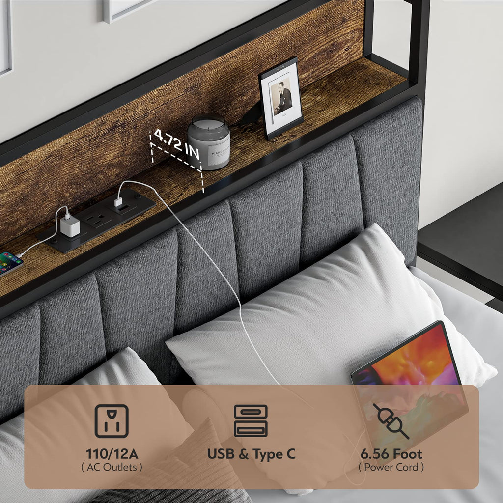 Full Size Storage Bed Frame with Headboard I568