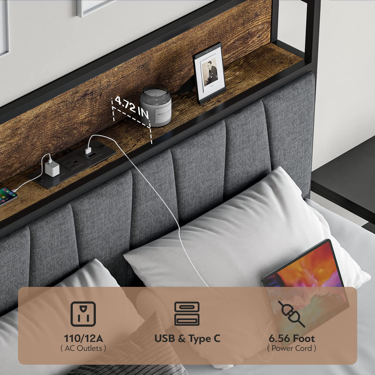 Full Size Storage Bed Frame with Headboard I568