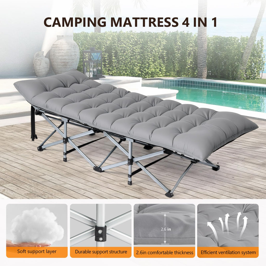 Folding Camping Cot Bed with Mattress and Pillow O74244