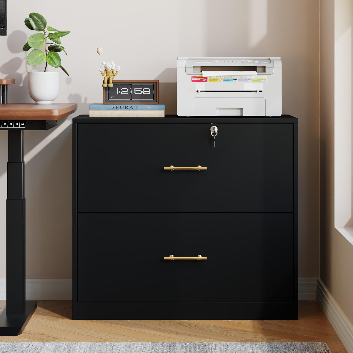 Black 2 Drawer Lateral File Cabinet with Lock L363