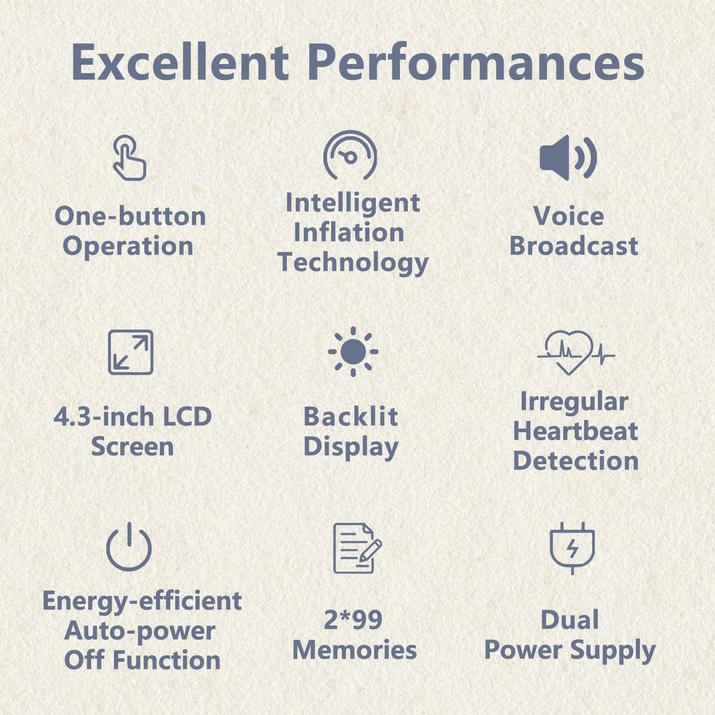 Upper Arm Blood Pressure Monitor, Automatic Digital with Voice Broadcast & Irregular Heartbeat Detection, Backlit LED Display, Adjustable Cuff 8.66-16.5'', 2x99 Memory & Guest Mode, AAA & Type-C I718