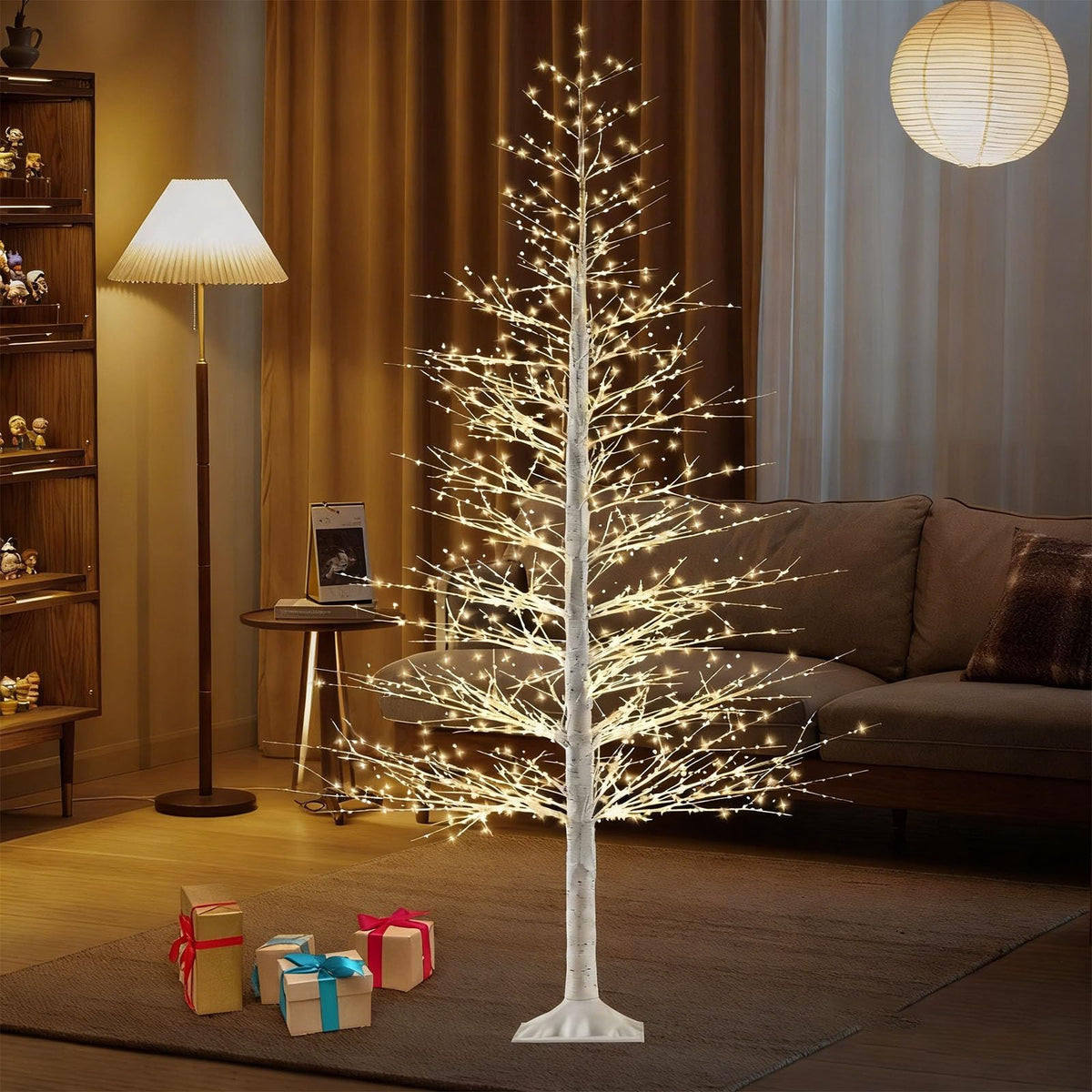 7FT Lighted Birch Tree with 1500 Warm LED Lights J482