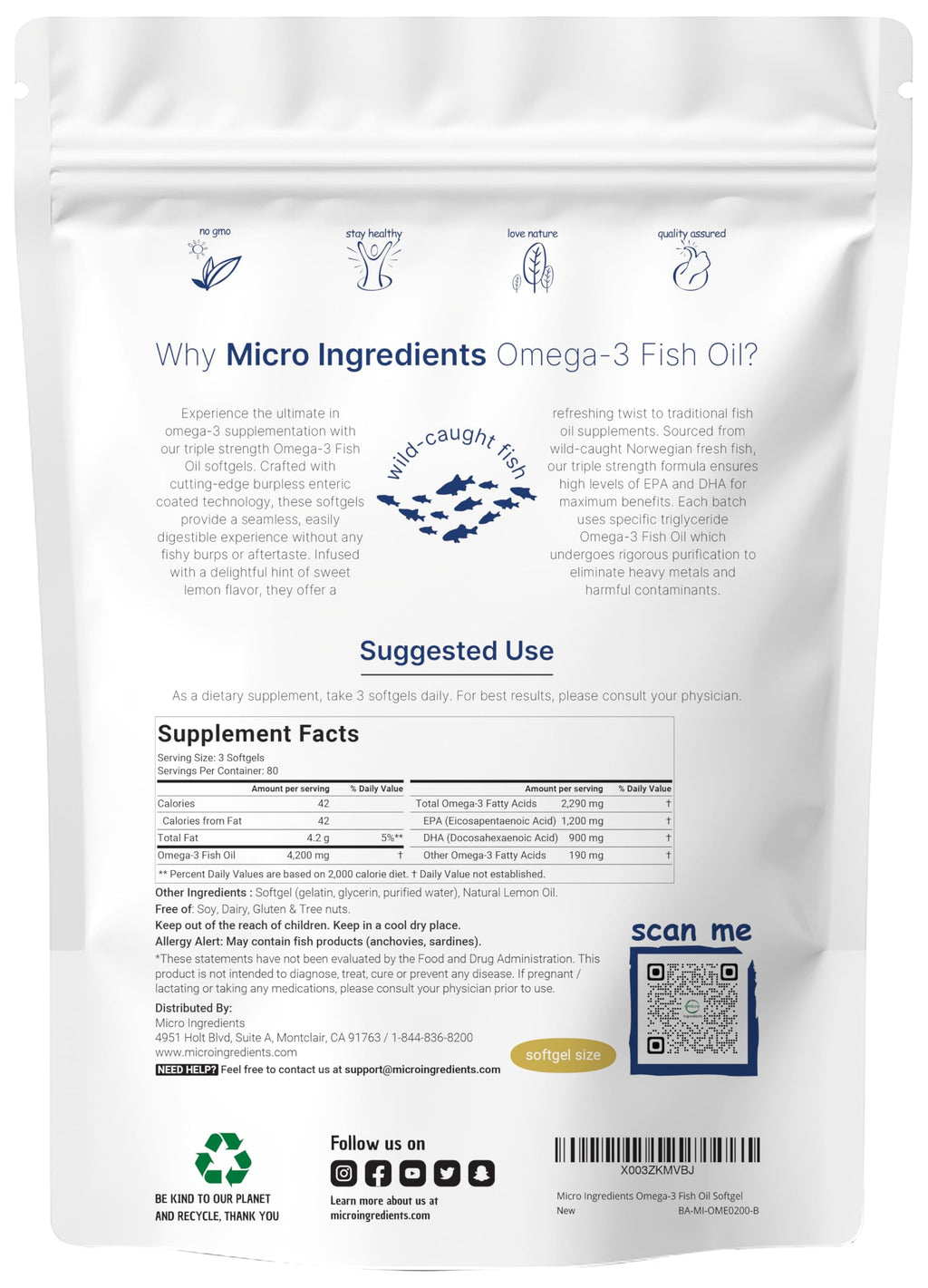 Omega 3 Fish Oil 4200mg & Cod Liver Oil 2000mg 360 Softgels Lemon Flavored F470