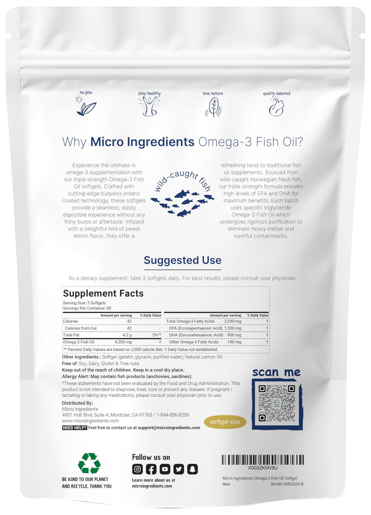 Omega 3 Fish Oil 4200mg & Cod Liver Oil 2000mg 360 Softgels Lemon Flavored F470