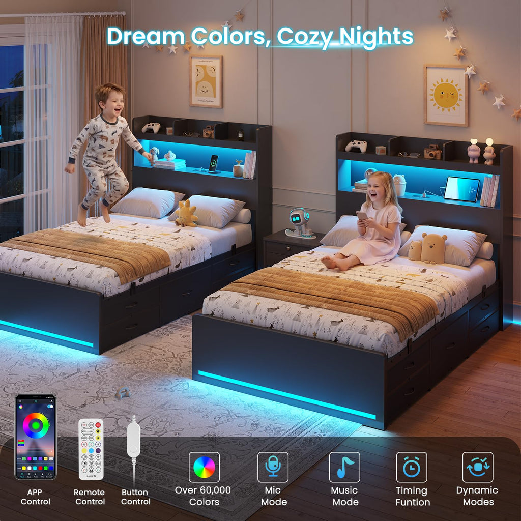 Twin Size Storage Bed Frame with 5 Drawers F2581