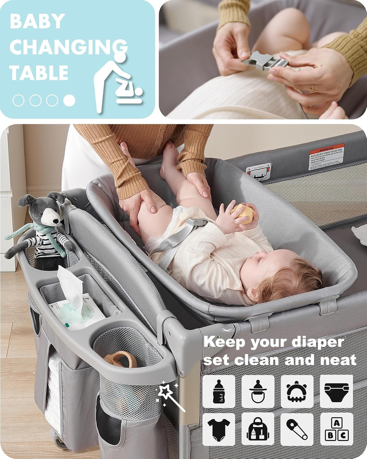 4-in-1 Baby Bassinet, Bedside Sleeper, Playard, Changing Table Q360