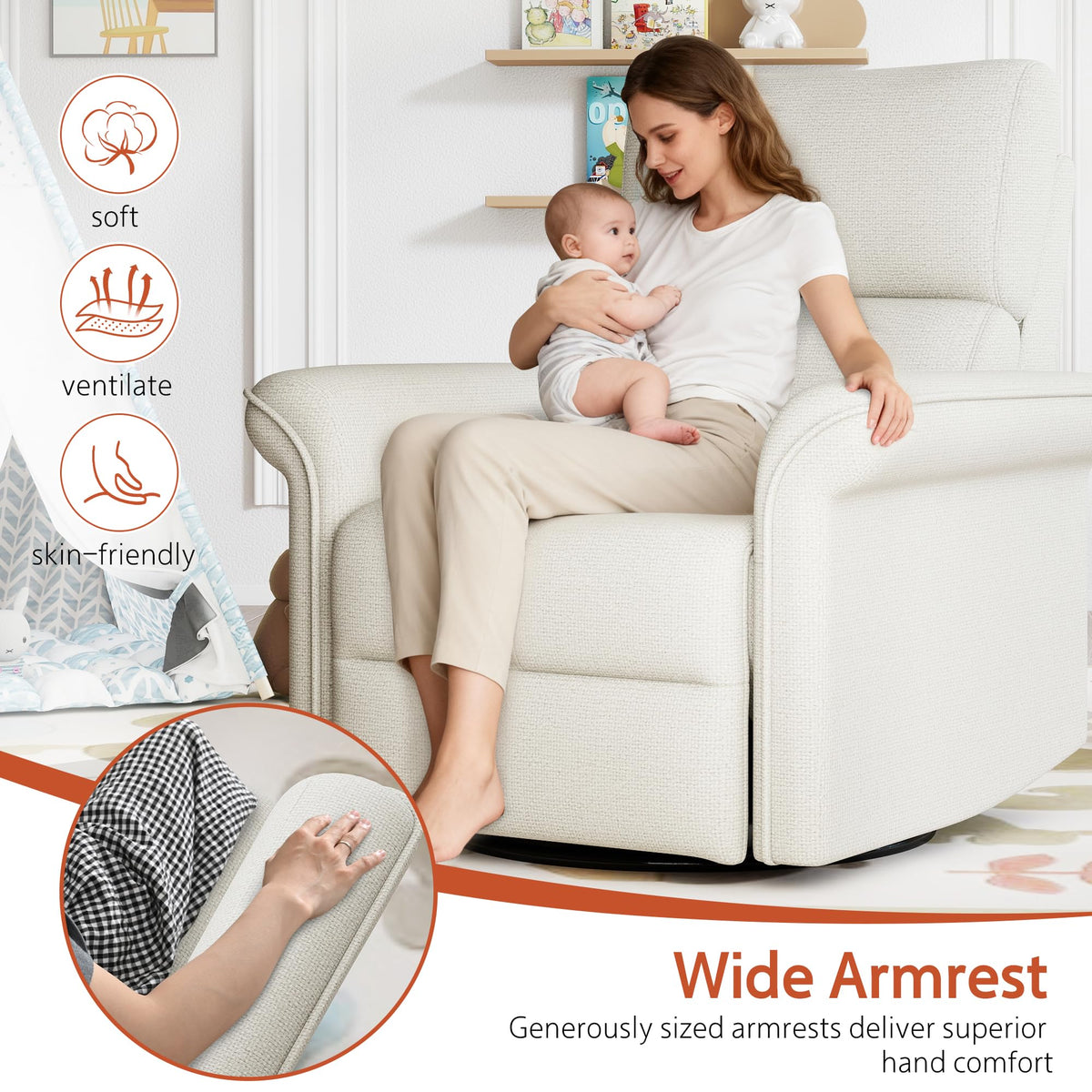Fabric Light Gray Swivel Rocker Recliner Chair G32792