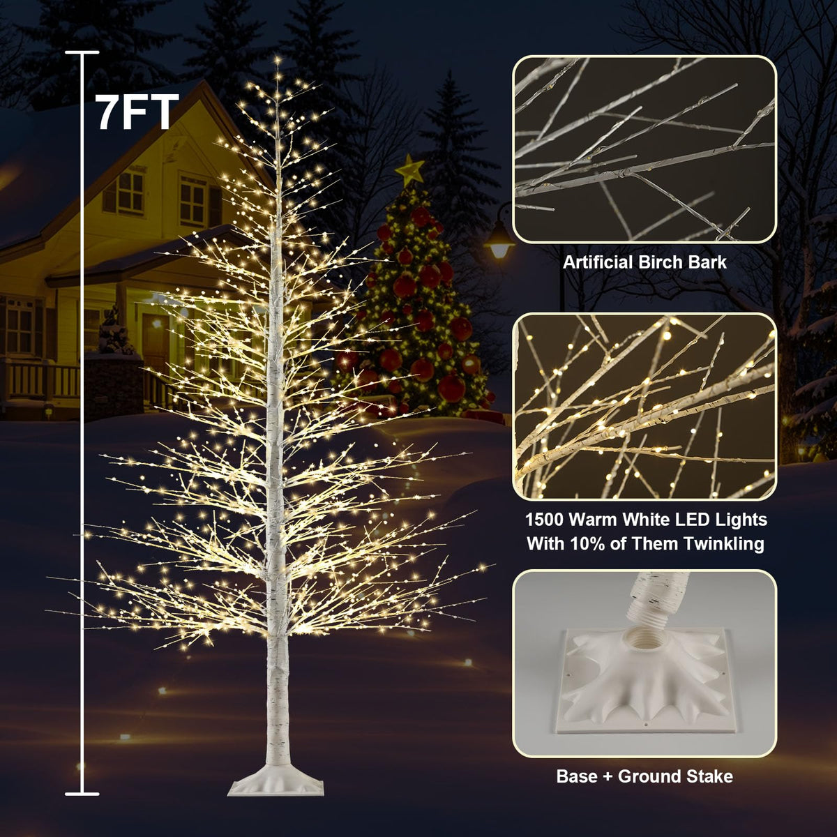 7FT Lighted Birch Tree with 1500 Warm LED Lights J482