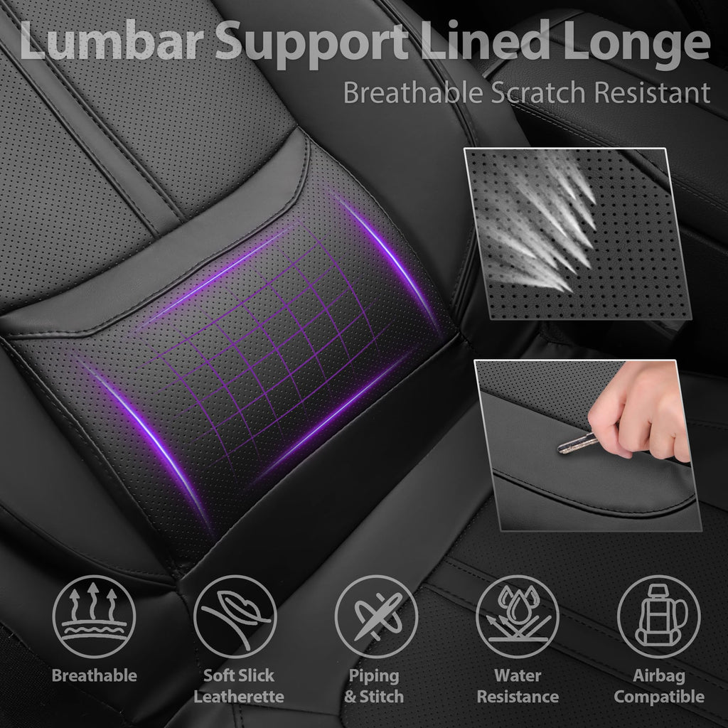 Black Nappa Leather Car Seat Covers Full Set B128