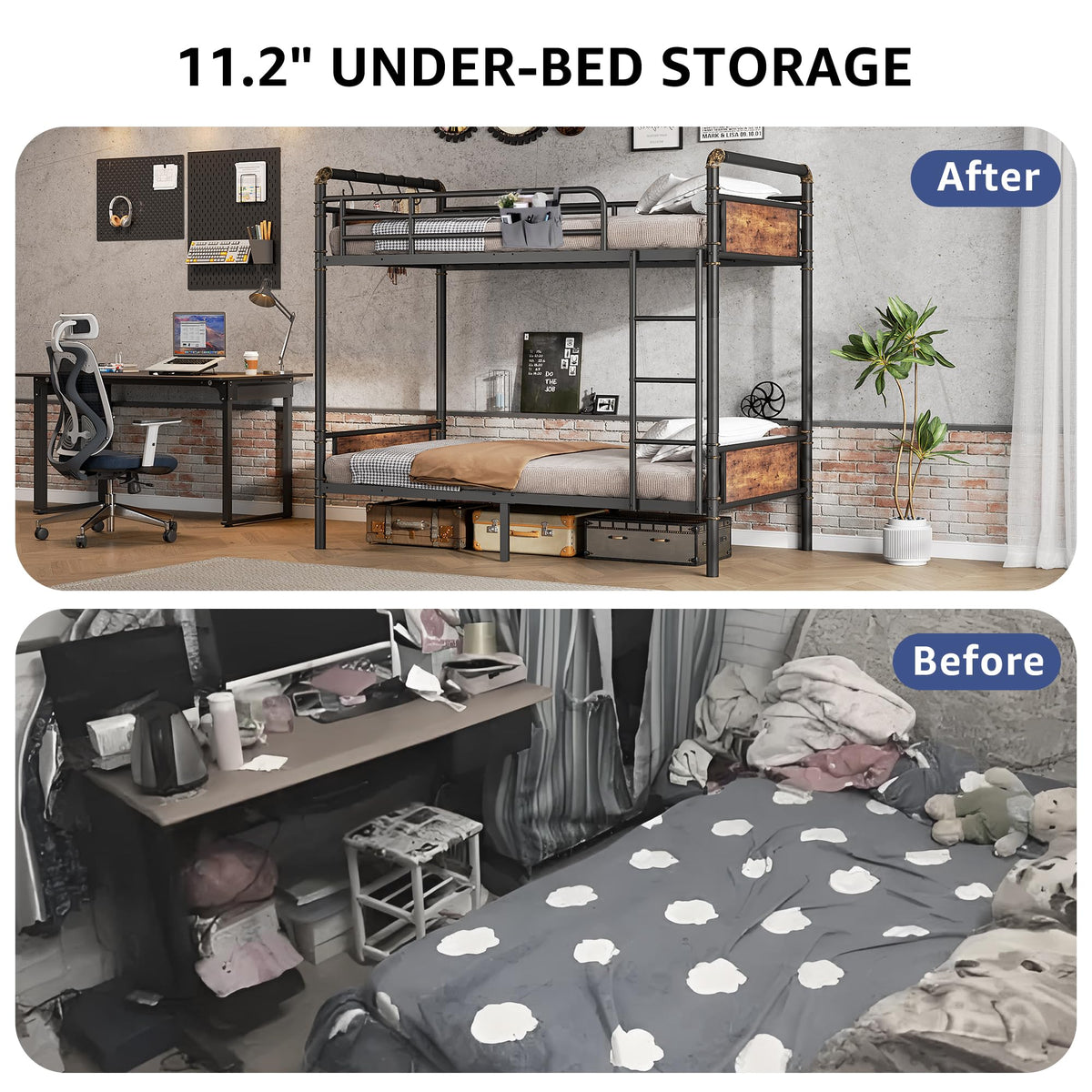 Twin Over Twin Metal Bunk Bed with Ladder and Guardrail I93845
