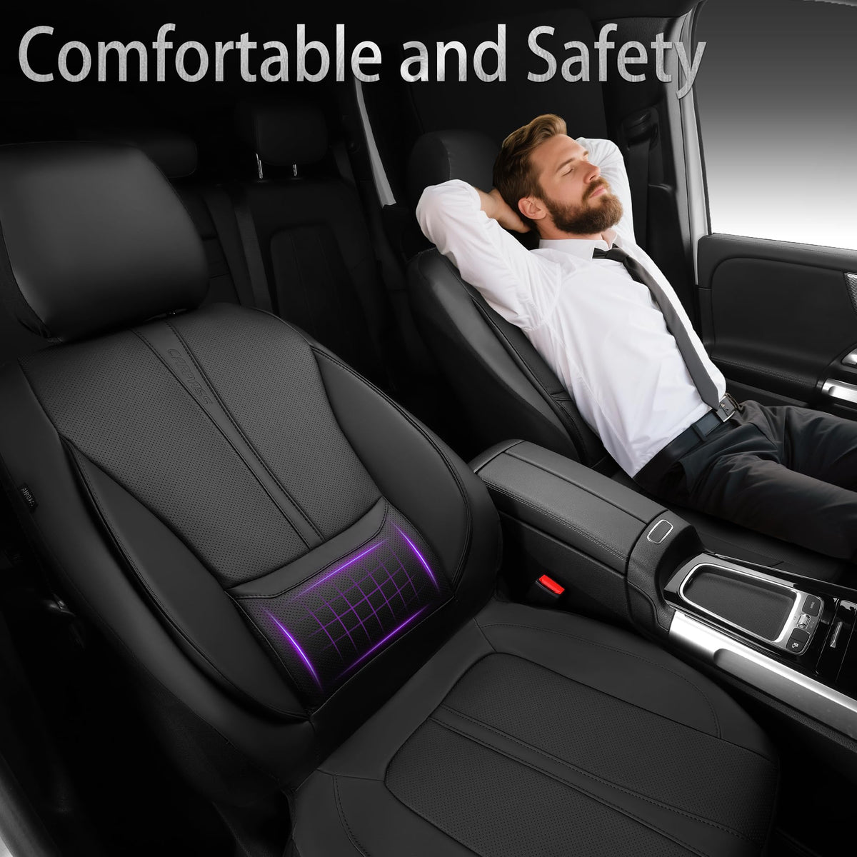 Black Nappa Leather Car Seat Covers Full Set B128