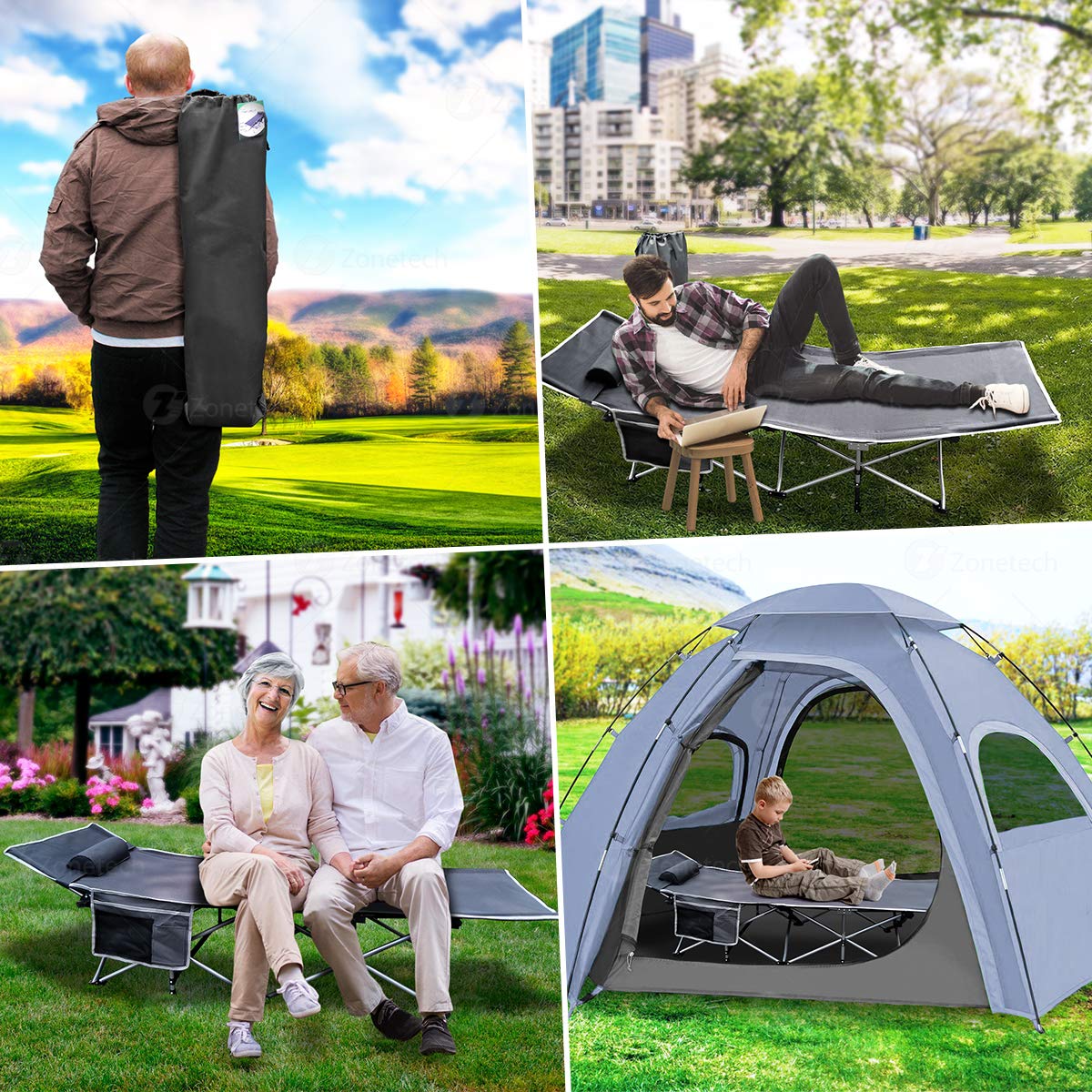 Folding Lightweight Portable Heavy Duty Travel Cot with Large Pocket T5977