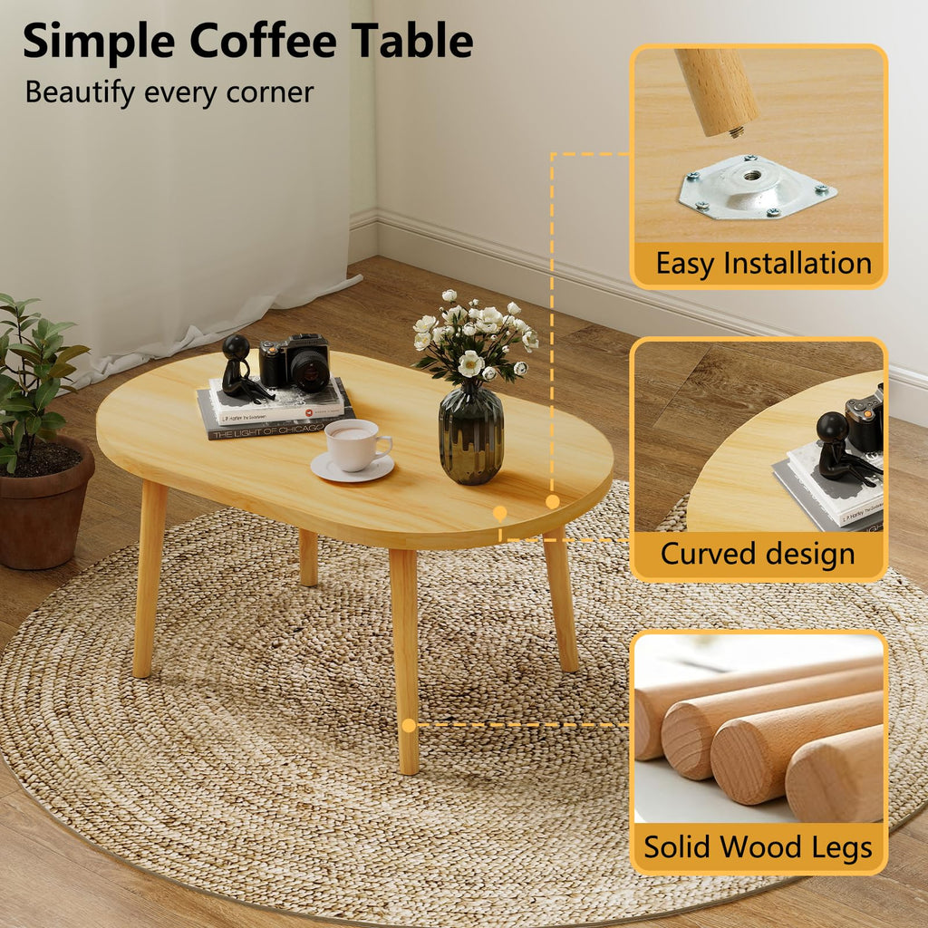 Oval Coffee Table Natural 19.7"D x 31.5"W x 16"H V101322