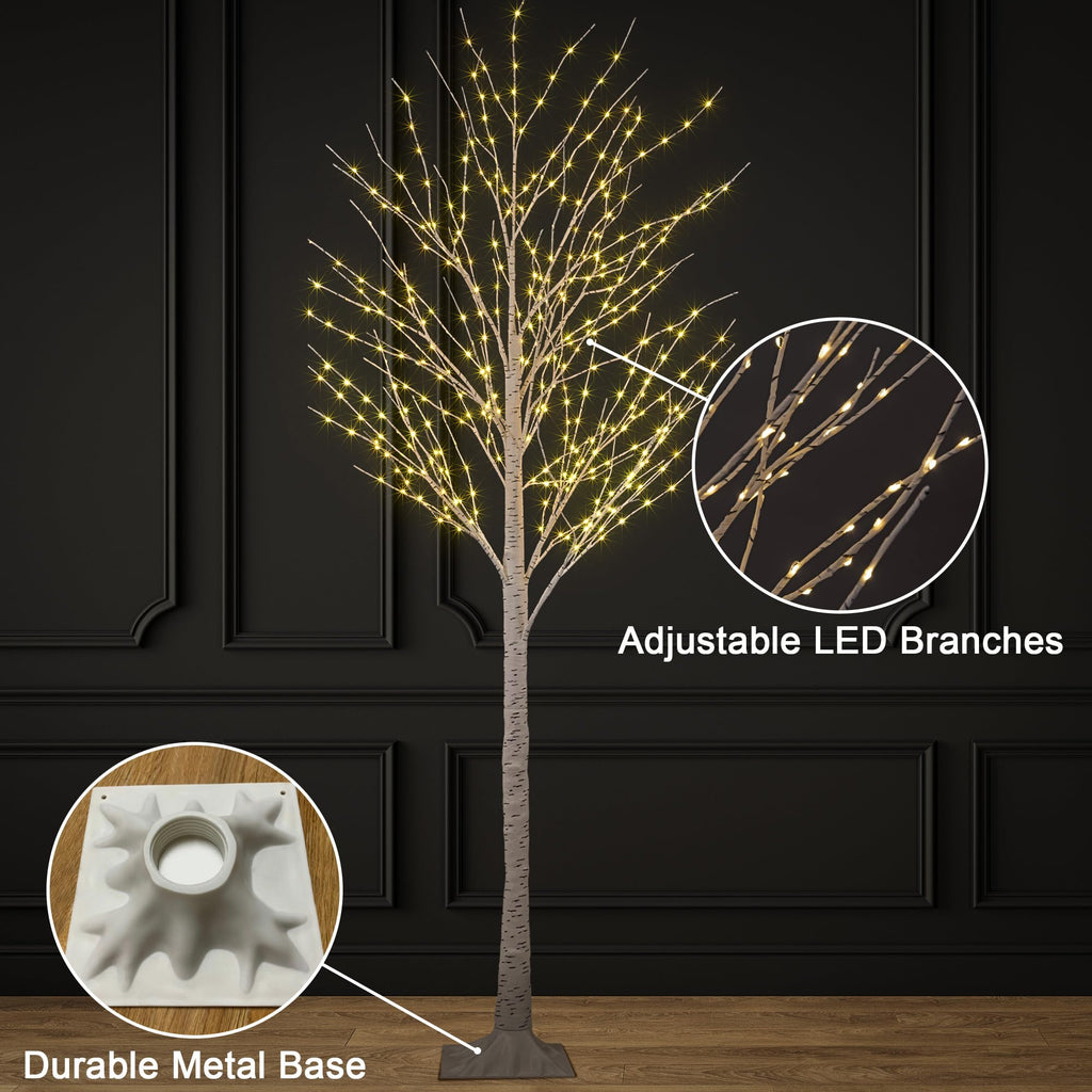2 Pack 8FT 132 LED Warm White Lighted Birch Tree N9435