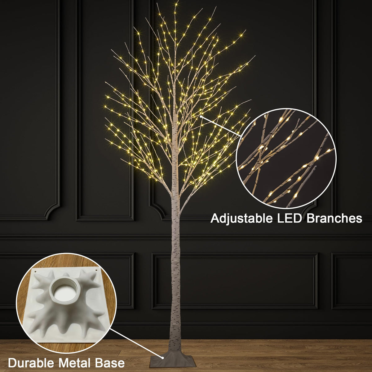 2 Pack 8FT 132 LED Warm White Lighted Birch Tree N9435
