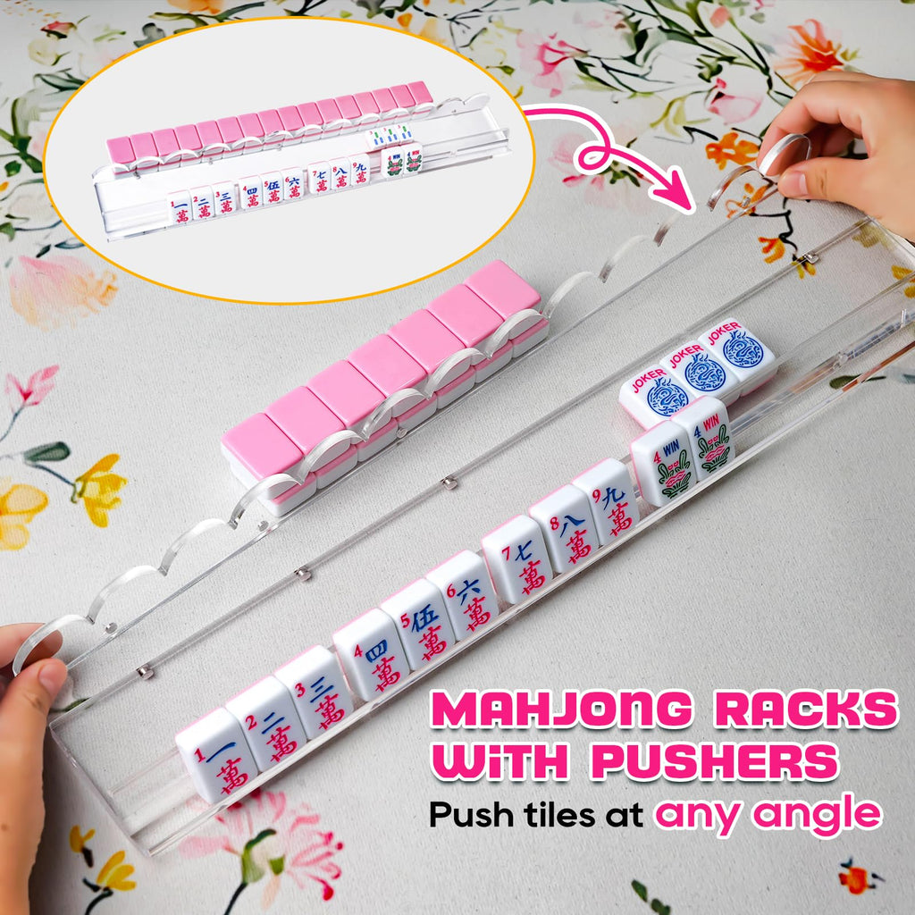 Clear Acrylic Mahjong Racks with Pushers, Set of 4 F495