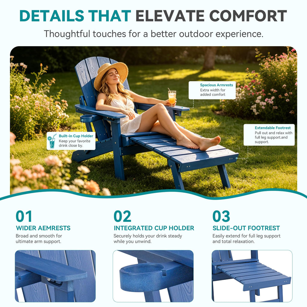 Folding Adjustable Adirondack Chairs Set of 2 with Footrest F528830