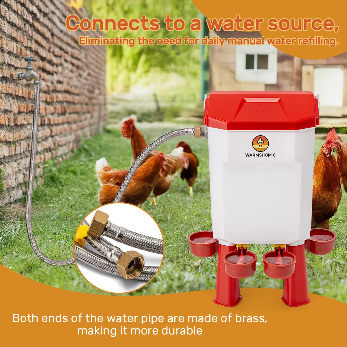 Automatic Chicken Waterer with Stainless Steel Hose A3576