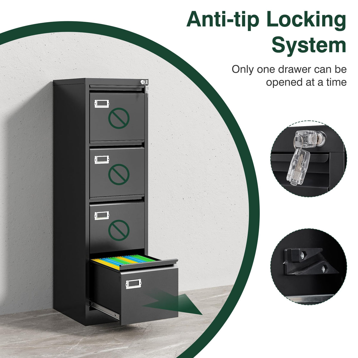 4 Drawer Metal File Cabinet with Lock B88284