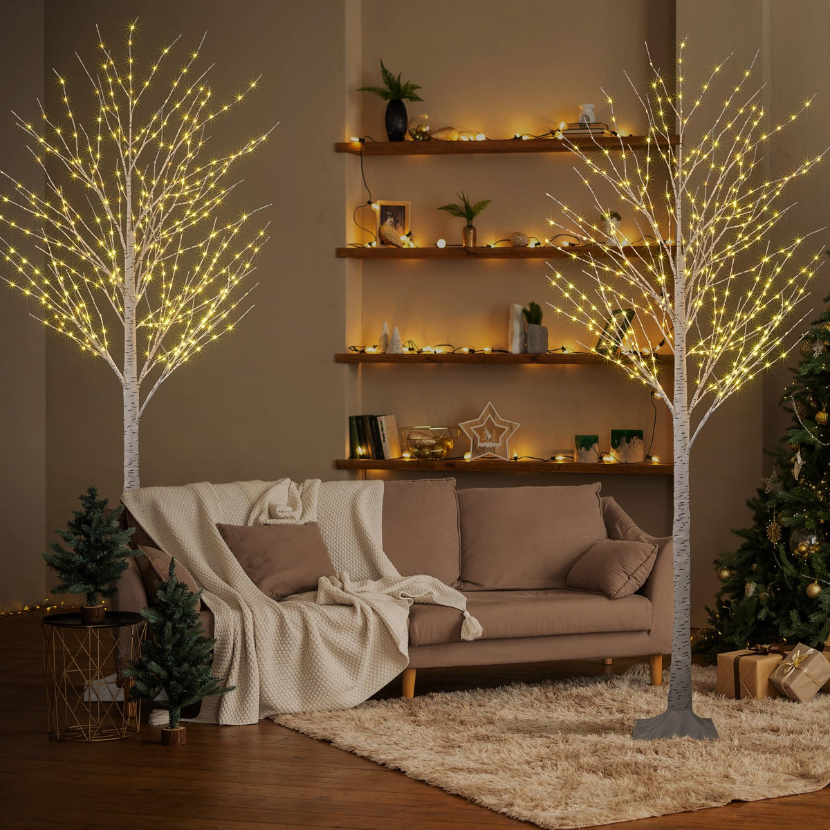 2 Pack 8FT 132 LED Warm White Lighted Birch Tree N9435