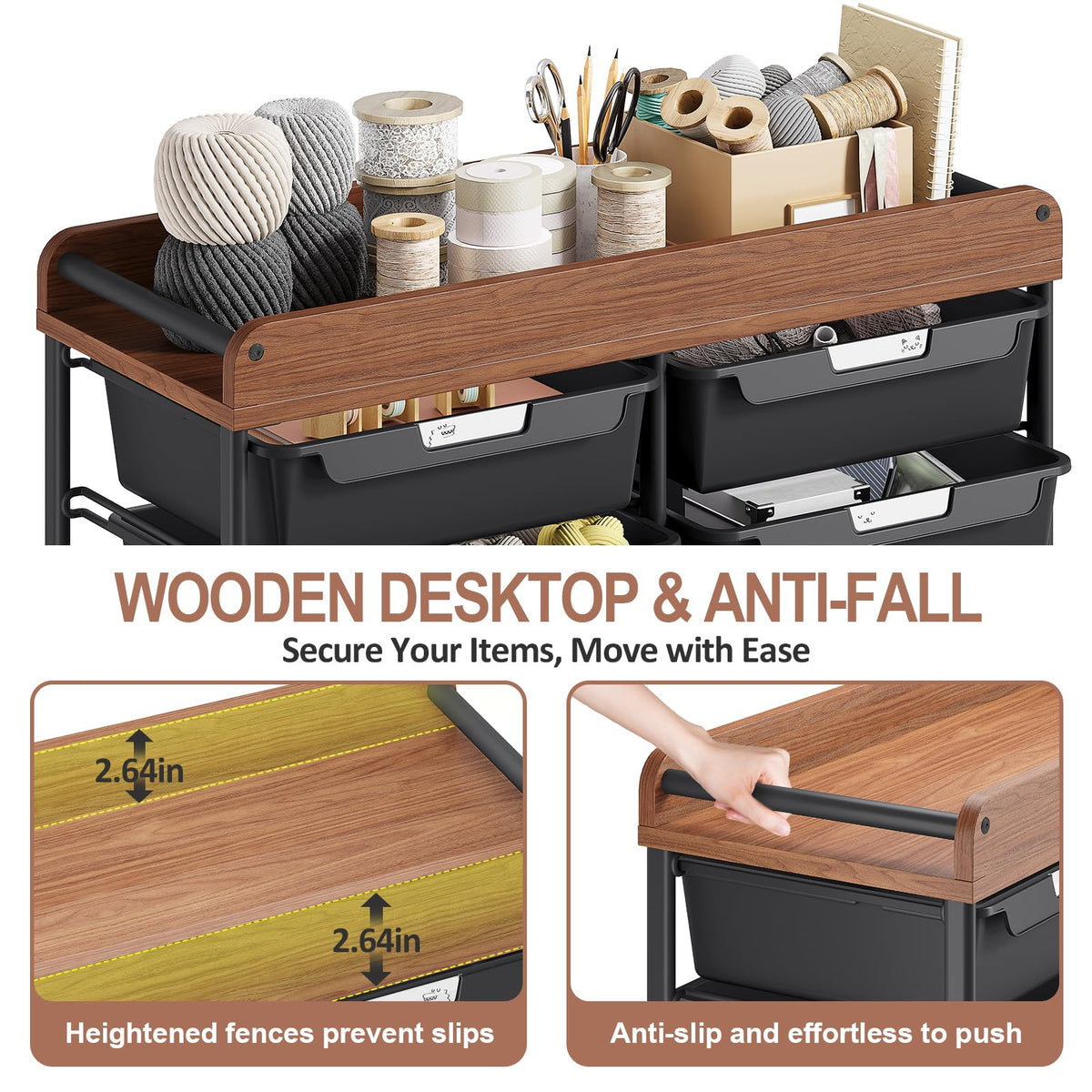 10 Drawer Rolling Storage Cart with Wooden Tabletop C577