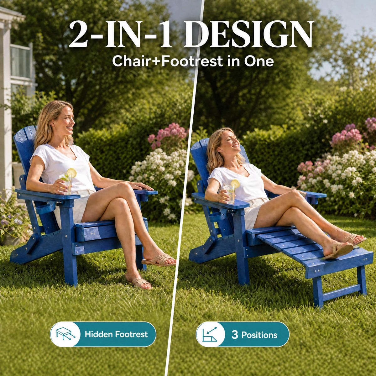 Folding Adjustable Adirondack Chairs Set of 2 with Footrest F528830