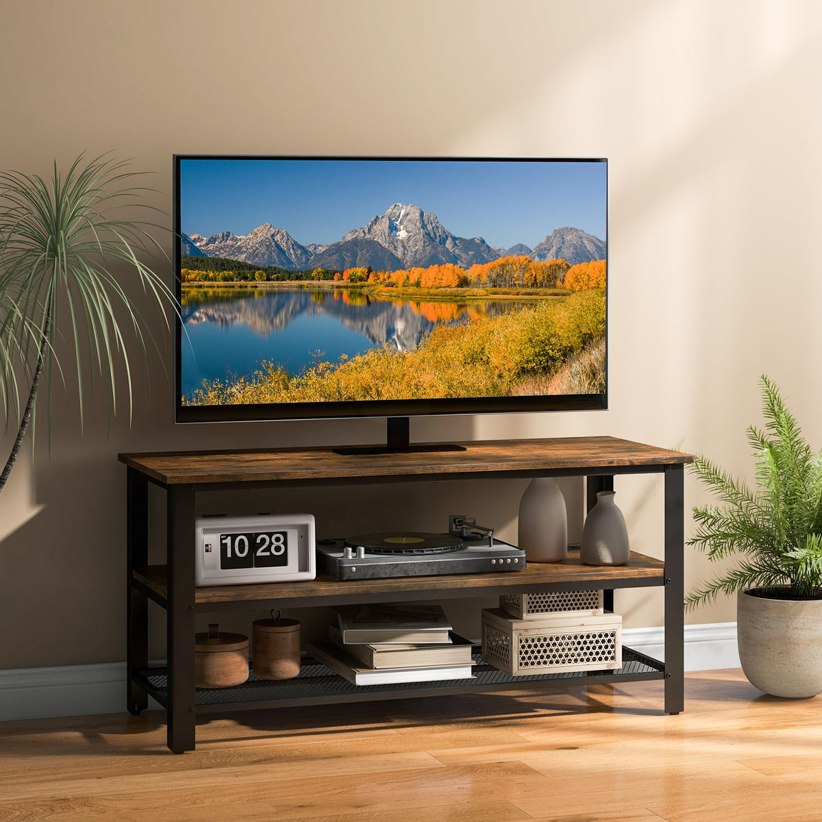 Small 3-Tier TV Stand with Power Outlets and USB Ports A107337