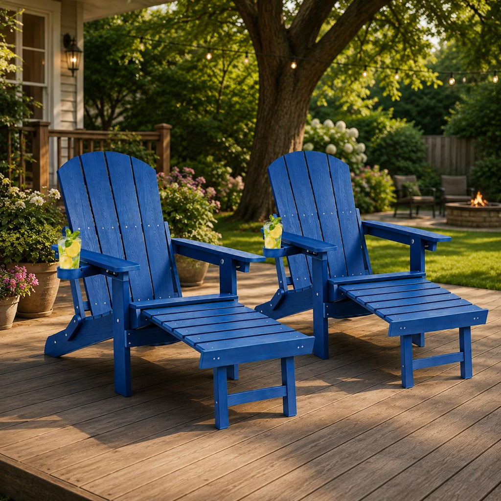 Folding Adjustable Adirondack Chairs Set of 2 with Footrest F528830