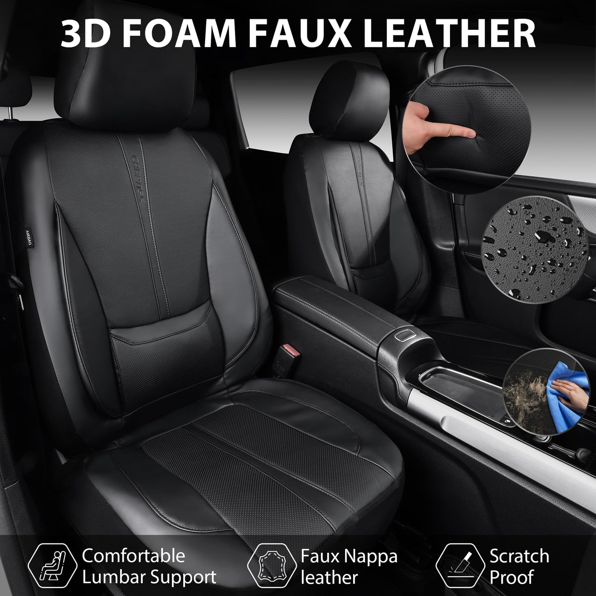 Black Nappa Leather Car Seat Covers Full Set B128