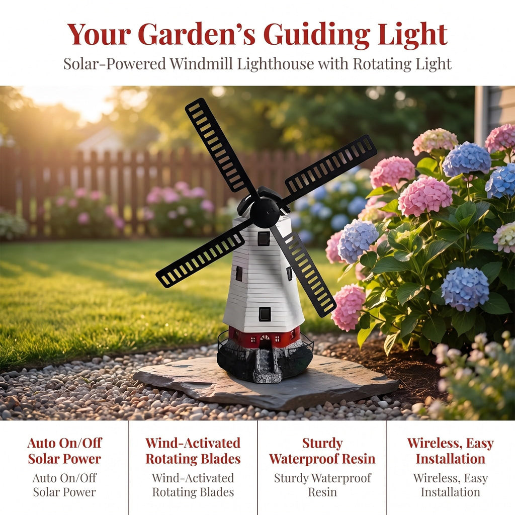 Solar Powered Rotating Lighthouse Garden Statue Light Q26847