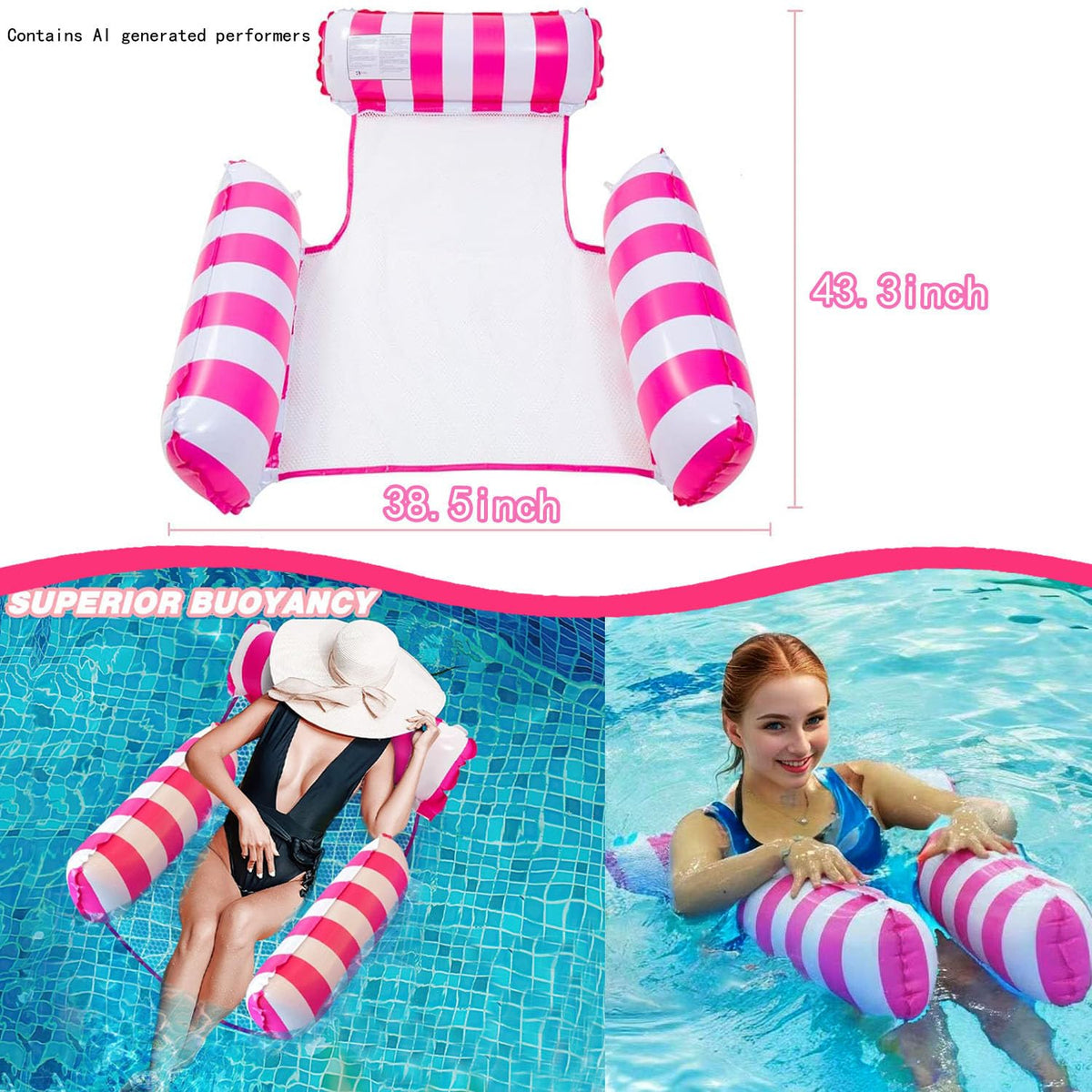 2 Pack Inflatable Pool Floats Chair Bed Hammock T7639