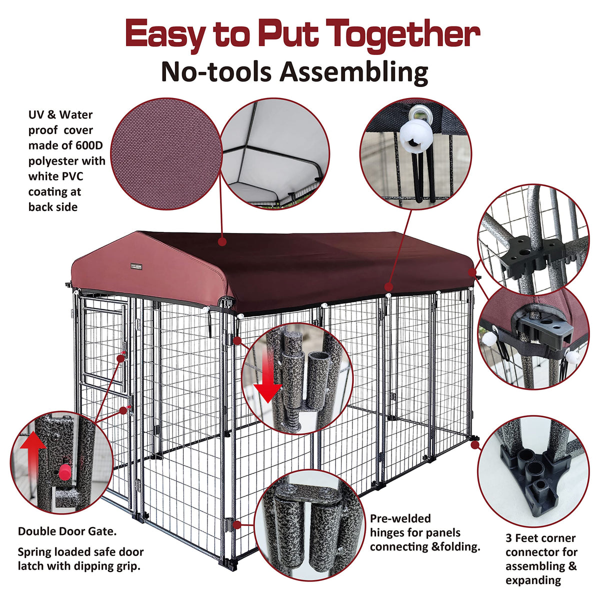 8' x 4' x 5' Outdoor Dog Kennel with Roof Cover P67102