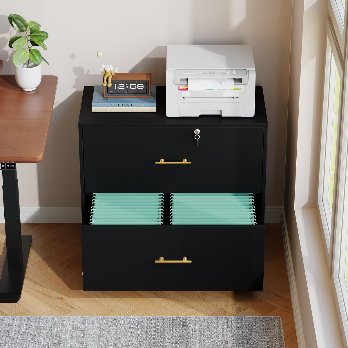 Black 2 Drawer Lateral File Cabinet with Lock L363