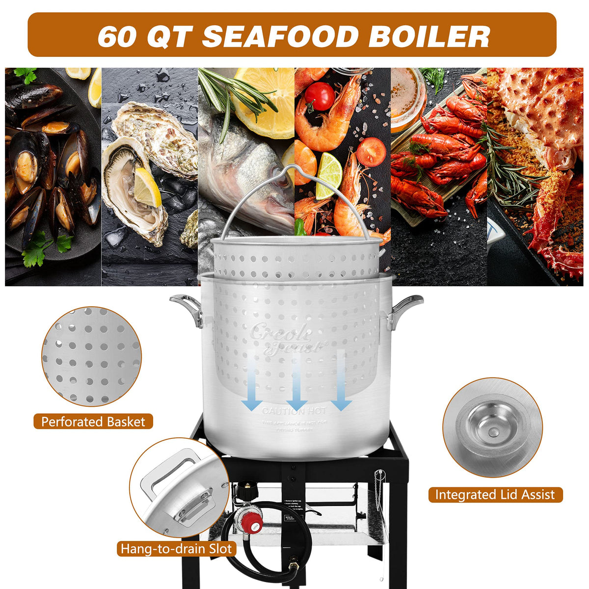60 Qt. Seafood Boil Pot with Basket and Burner X731612