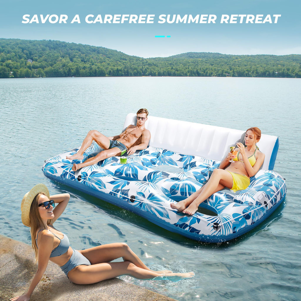 Inflatable Pool Float Lounger with Backrest, Footrest, Cup Holder X904720