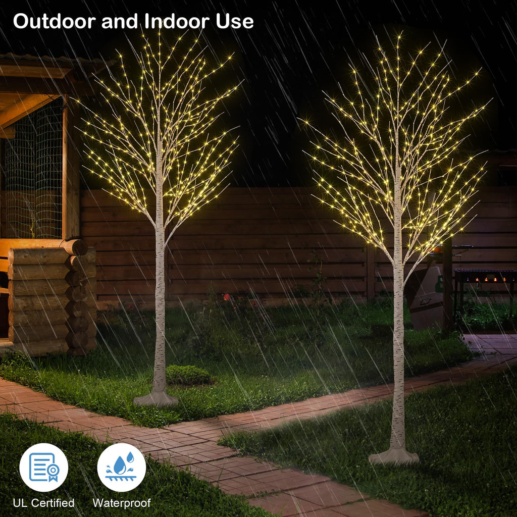 2 Pack 8FT 132 LED Warm White Lighted Birch Tree N9435